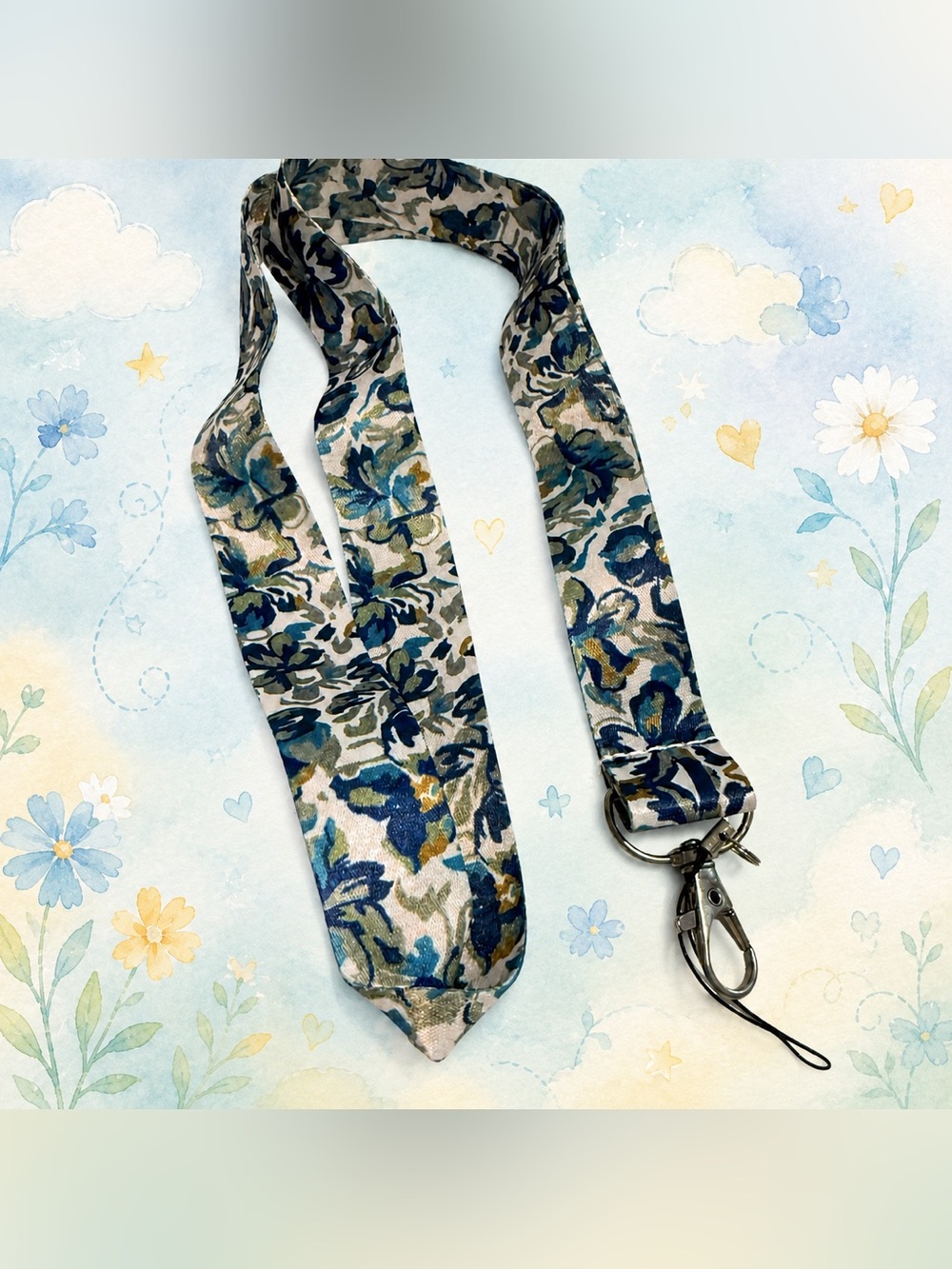 30” 🆕 Blue Botanical Floral Lanyard ID Badge Holder Keychain Phone Strap